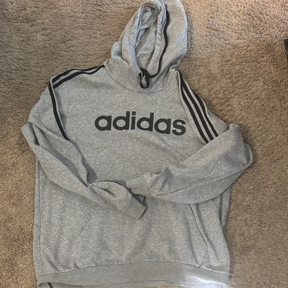 Adidas Heather Gray Hoodie with Black Accents